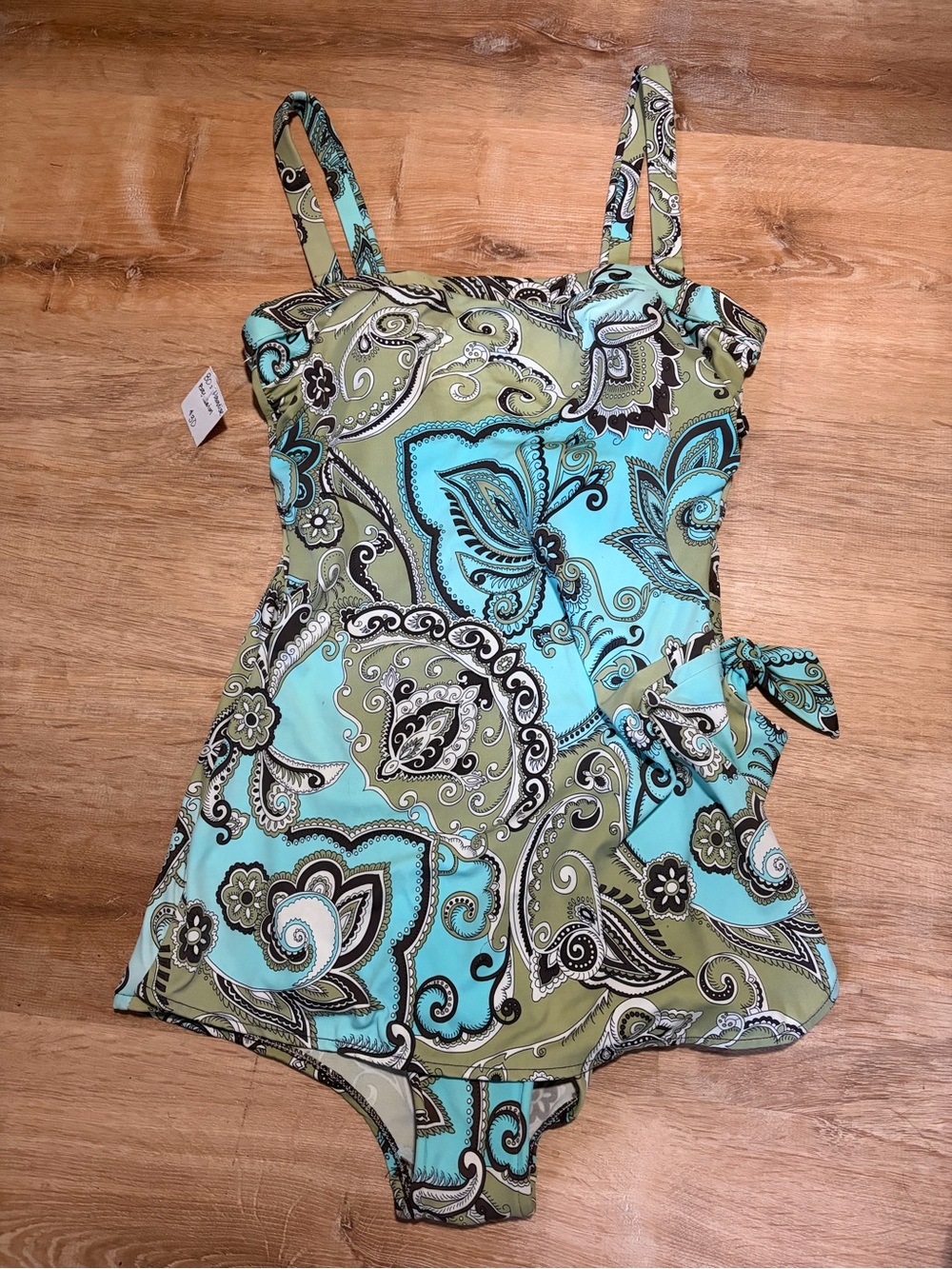 Vintage 80s Paradise Bay Turquoise & Olive Paisley Mini Dress One-Piece Swimsuit